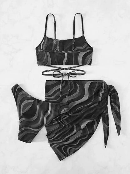 Tied Printed Three-Piece Swimsuit